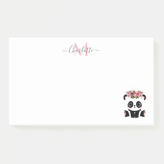 Cute panda beer floral gepersonaliseerd monogram post-it® notes (Voorkant)