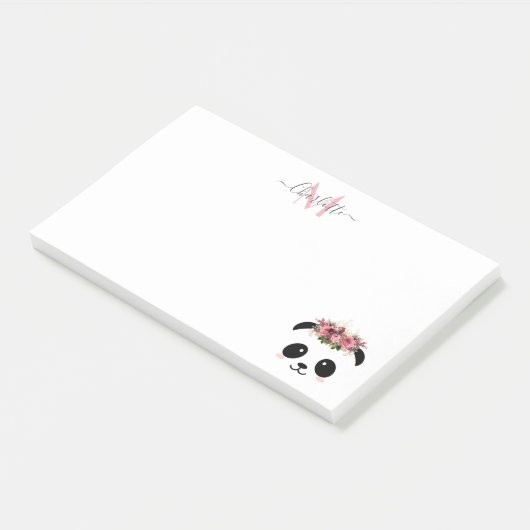 Cute panda beer floral gepersonaliseerd monogram post-it® notes (Schuin)