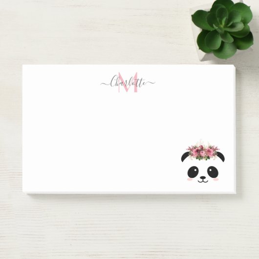 Cute panda beer floral gepersonaliseerd monogram post-it® notes (Kantoor)
