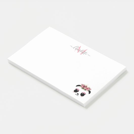 Cute panda beer floral gepersonaliseerd monogram post-it® notes (Schuin)