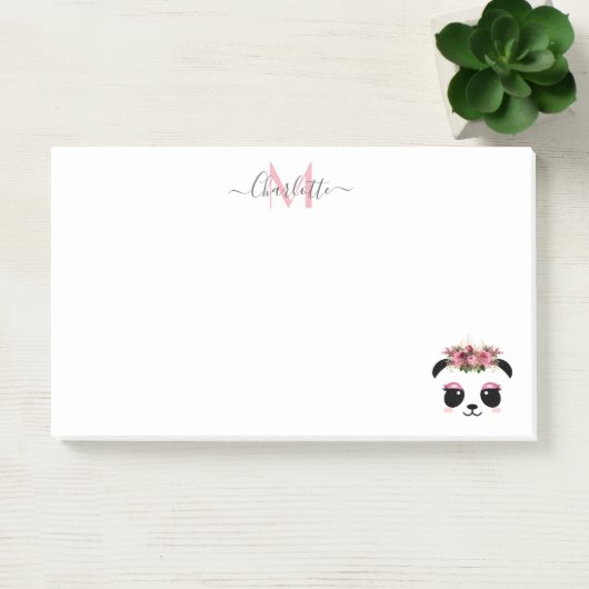Cute panda beer floral gepersonaliseerd monogram post-it® notes (Kantoor)