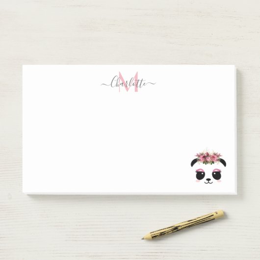Cute panda beer floral gepersonaliseerd monogram post-it® notes (Op bureau)