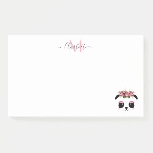 Cute panda beer floral gepersonaliseerd monogram post-it® notes (Voorkant)
