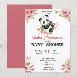 Cute Panda Beer Floral Girls Baby shower Kaart