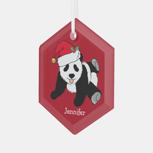 Cute Panda Beer Gepersonaliseerd Kinder kerstfeest Glas Ornament (Voorkant links)