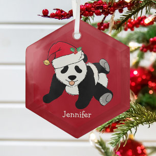 Cute Panda Beer Gepersonaliseerd Kinder kerstfeest Glas Ornament