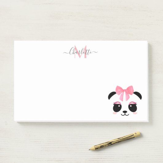 Cute panda beer gepersonaliseerd monogram post-it® notes (Op bureau)