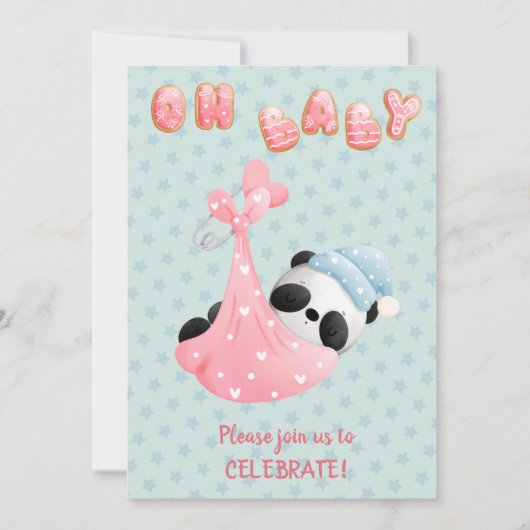 Cute Panda Beer Girl Baby shower Invitation Kaart (Voorkant)