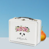 Cute Panda Beer Girl Floral Metal Lunch Box