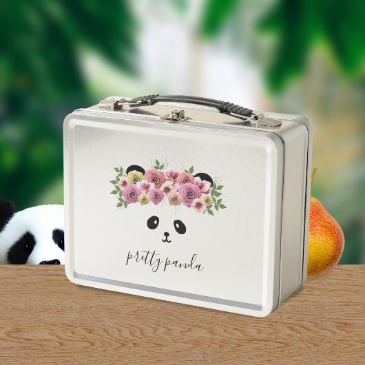 Cute Panda Beer Girl Floral Metal Lunch Box