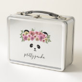 Cute Panda Beer Girl Floral Metal Lunch Box (Voorkant)