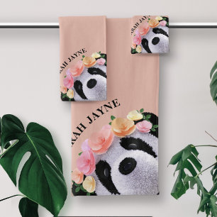 Cute Panda Beer Girl Peach Custom Bath Towel Set Bad Handdoek
