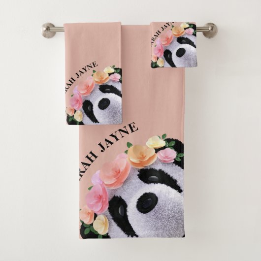 Cute Panda Beer Girl Peach Custom Bath Towel Set Bad Handdoek (Insitu)