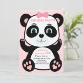 Cute Panda Beer Girls Birthday Uitnodiging (Staand voorkant)