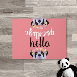 Cute Panda Beer Hallo Goodbye Coral Pink Doormat Deurmat