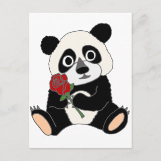 Cute Panda Beer Holding Red Rose Briefkaart