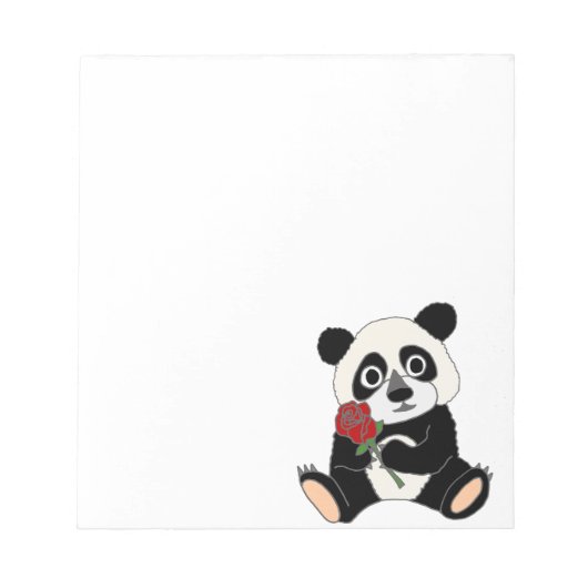 Cute Panda Beer Holding Red Rose Notitieblok (Voorkant)