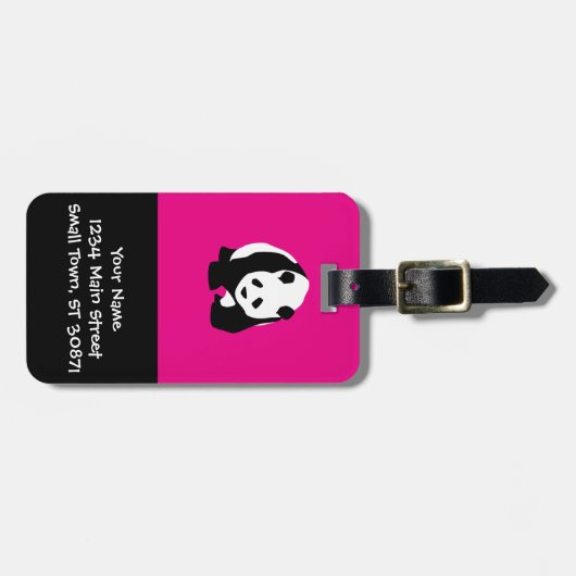 Cute Panda Beer Hot Pink Fuchsia Zoo Wildlife Gift Bagagelabel (Voorkant horizontaal)