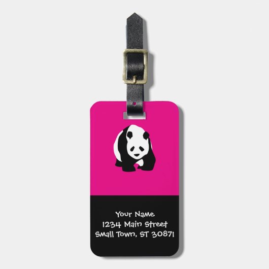 Cute Panda Beer Hot Pink Fuchsia Zoo Wildlife Gift Bagagelabel (Voorkant verticaal)