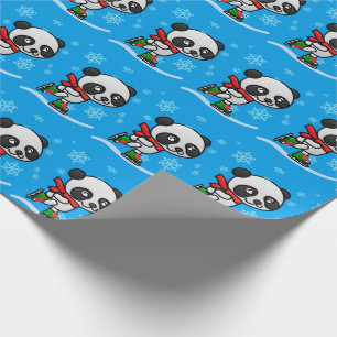 Cute Panda Beer Ice Skating Snow Kerstmis Kind Cadeaupapier