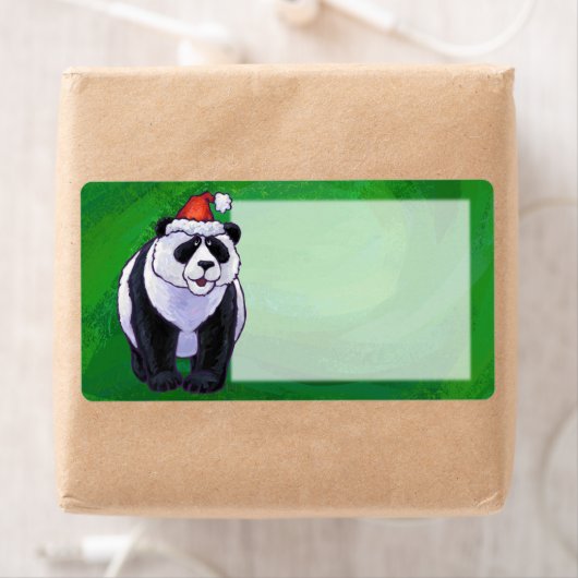 Cute Panda-Beer in Santa Hat op groen Etiket (Insitu)