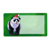 Cute Panda-Beer in Santa Hat op groen Etiket (Voorkant)