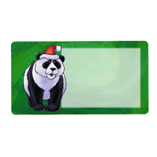 Cute Panda-Beer in Santa Hat op groen Etiket (Voorkant)