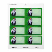 Cute Panda-Beer in Santa Hat op groen Etiket (Full Sheet)
