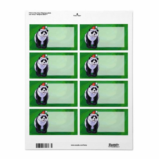 Cute Panda-Beer in Santa Hat op groen Etiket (Full Sheet)