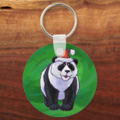 Cute Panda-Beer in Santa Hat op groen Sleutelhanger (Voorkant)