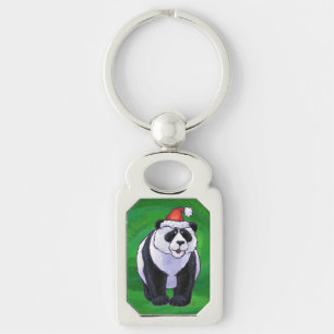 Cute Panda-Beer in Santa Hat op groen Sleutelhanger