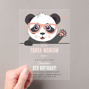 Cute Panda Beer Kawaii Meisje Verjaardagsfeestje Acryl Uitnodigingen