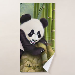 Cute Panda Beer Kinder Monogram Badhanddoek