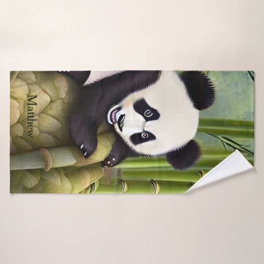 Cute Panda Beer Kinder Monogram Badhanddoek (Badhanddoek)