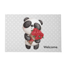 Cute Panda Beer met Bouquet Rozen Welkom