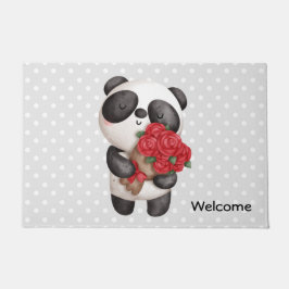 Cute Panda Beer met Bouquet Rozen Welkom Deurmat