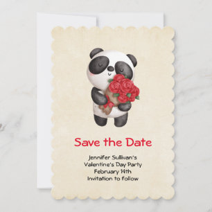 Cute Panda Beer met Bouquet van Rozen Save The Date