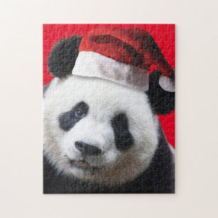 Cute Panda-Beer met een Santa Claus-pet Legpuzzel