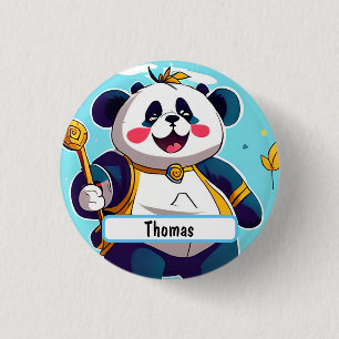 Cute Panda-Beer met  Nametag Ronde Button 3,2 Cm