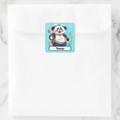 Cute Panda-Beer met Nametag Vierkante Sticker (Tas)