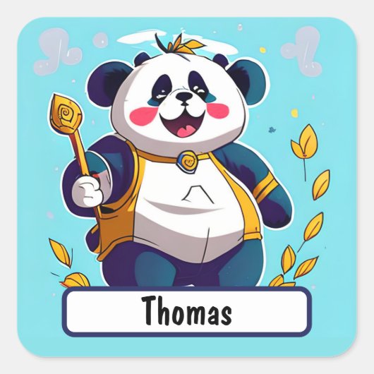 Cute Panda-Beer met Nametag Vierkante Sticker (Voorkant)