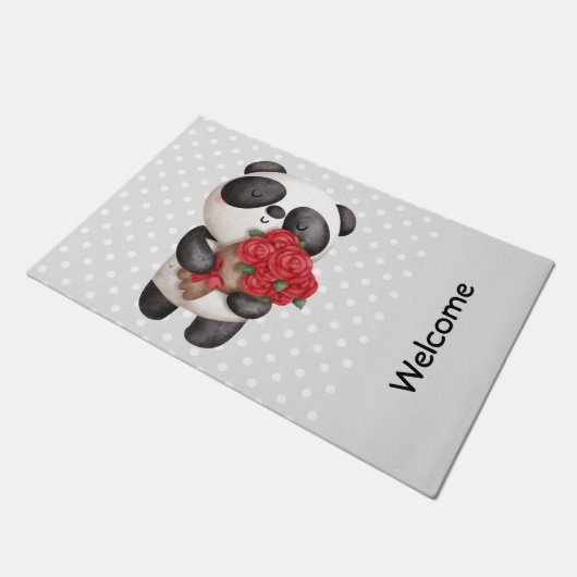 Cute Panda-Beer met Roos Deurmat (Schuin)