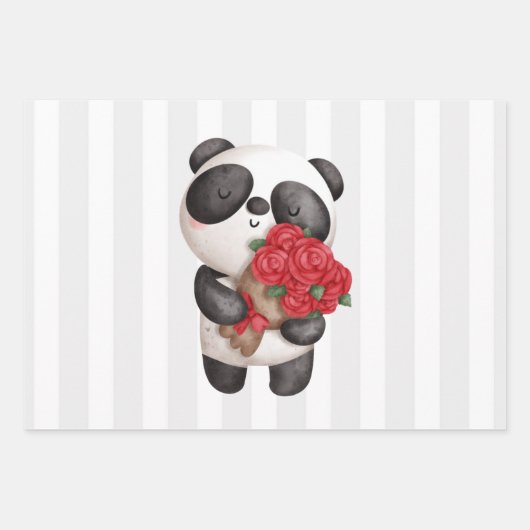 Cute Panda-Beer met Roos Inpakpapier Vel (Voorkant 2)
