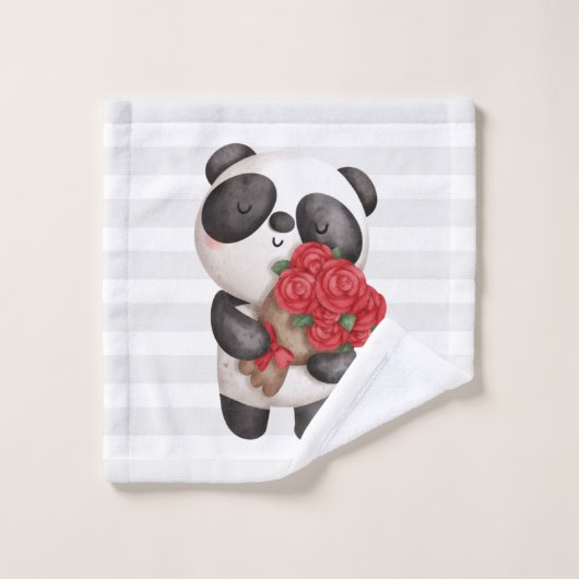 Cute Panda Beer met Rose Bouquet Bad Handdoek (Wasdoekje)