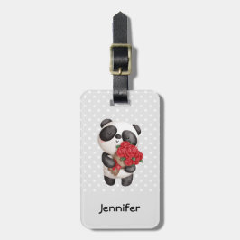 Cute Panda Beer met Rose Bouquet Bagagelabel