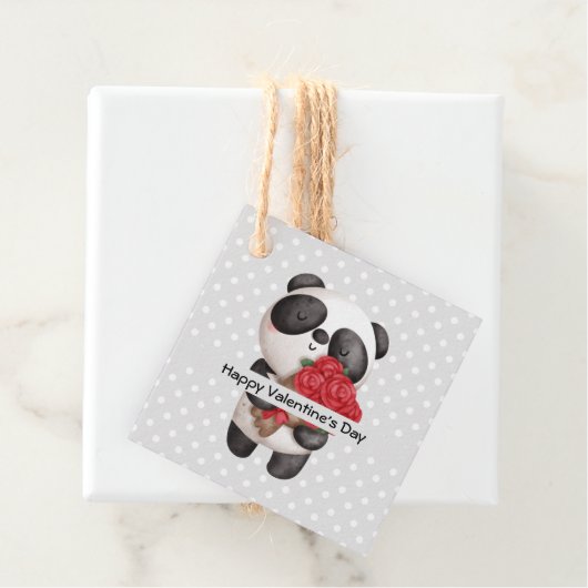 Cute Panda Beer met Rose Bouquet Bedankjes Labels (In situ)