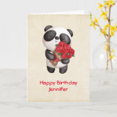 Cute Panda Beer met Rose Bouquet Birthday Kaart (Gele Bloem)