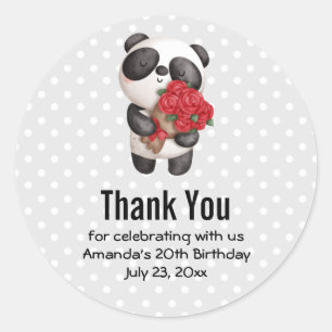 Cute Panda Beer met Rose Bouquet Birthday Ronde Sticker