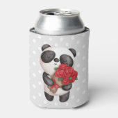 Cute Panda Beer met Rose Bouquet Blikjeskoeler (Blikje Voorkant)