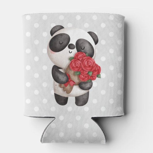 Cute Panda Beer met Rose Bouquet Blikjeskoeler (Achterkant)